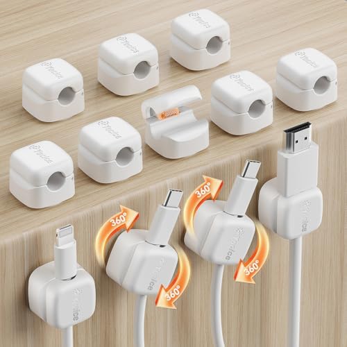 12Pack Cable Clips Cord Organizer for Desk, 360° Rotatable, White