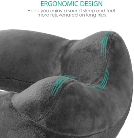 Inflatable Travel Pillow, Soft Velvet Inflatable Neck Pillow for Traveling, Airplanes, Train, Car, Office with Compact Bag, Breathable Washable Cover, Suit for Adults Sleeping - Grey
