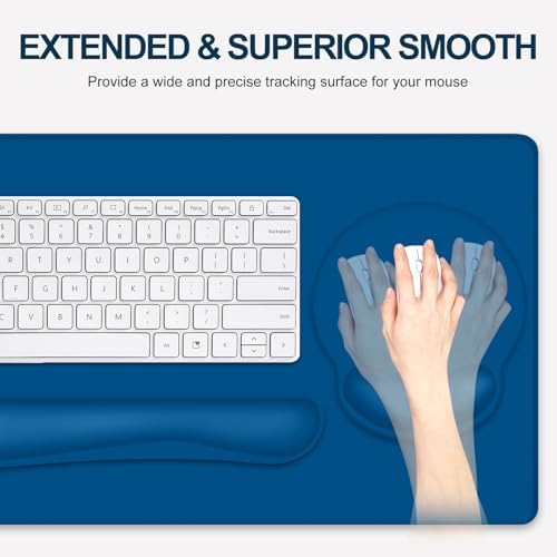 4 PCS Mouse Pad Desk Mat Protector, Keyboard Wrist Rest + Comfortable Mouse Pad with Wrist Rest +Coaster, Large Gaming Mousepad for Computer Laptop, 35.4"X 15.7" Deskpad for Office Home I Dark Blue