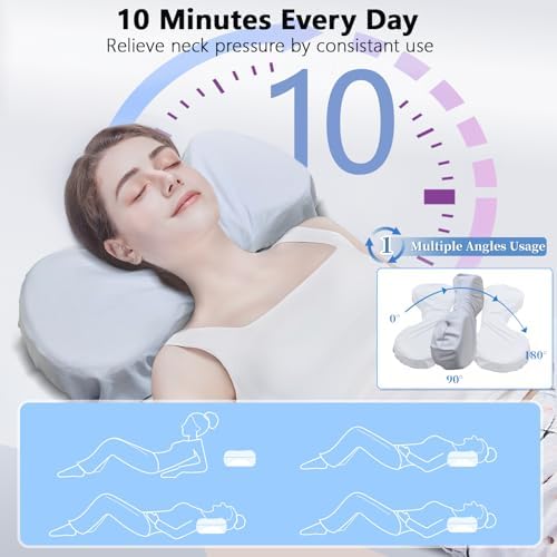 Cervical Neck Pillows for Tension Muscle Relief, Neck Roll Pillow for Side Sleepers, Camping & Travel Neck Support Memory Foam Pillow, Cervical Traction Device with Storage Bag