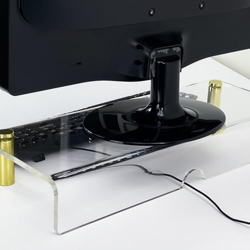 Clear Acrylic Monitor Stand Riser, 20 x 8 x 2.87 inches, Gold Posts