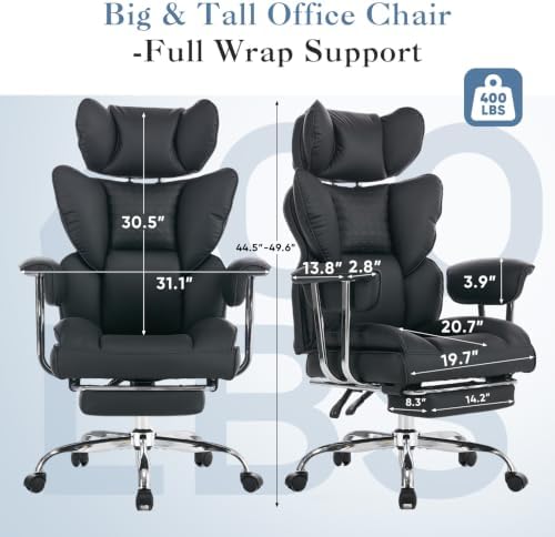 DUMOS Big and Tall Home Office Desk Chair, Executive Chair with Footrest