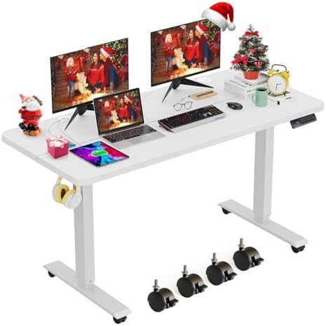 farexon 48x24 Inch Electric Standing Desk with Wheels, White
