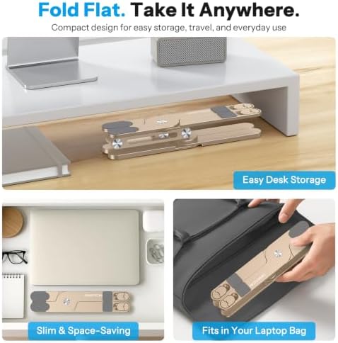 OMOTON LA10 360° Rotating Laptop Stand Riser Foldable for Desk, Gold