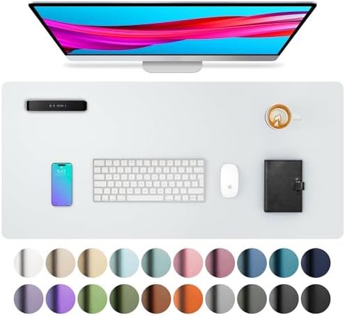 Aothia Leather Desk Pad Protector, Large Mouse Pad, Office Mat, Non-Slip PU Leather Blotter, Laptop Desk Pad, Waterproof Writing Pad for Office and Home (Barely Grey, 23.6" x 13.7")