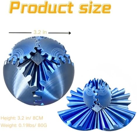 Gear Ball 3D Printed Spin Ball Cube Fidget Toys, Gear Sphere Fidget Toy, GearSphere Desk Toy Stress Fidget Balls, Fidgets Spinners for Adults & Kids Anxiety Relaxing (Laser Silver Blue, 3.1 Inch)