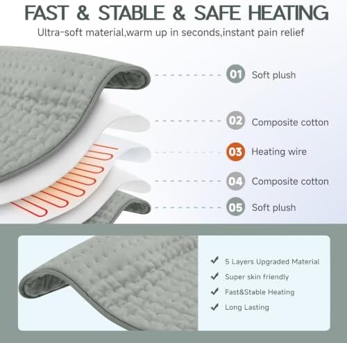 Heating Pad for Back Neck & Period Cramps, Auto Shut Off, Gray