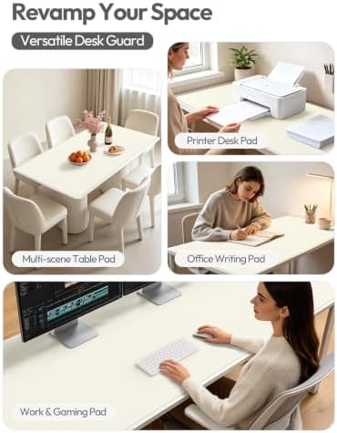 YSAGi Leather Desk Protector, Office Mat, Large Mouse Mat, Non-Slip PU Leather Blotter, Laptop Desk Mat, Waterproof Writing Pad for Office and Home(Cream, 63" x 24")