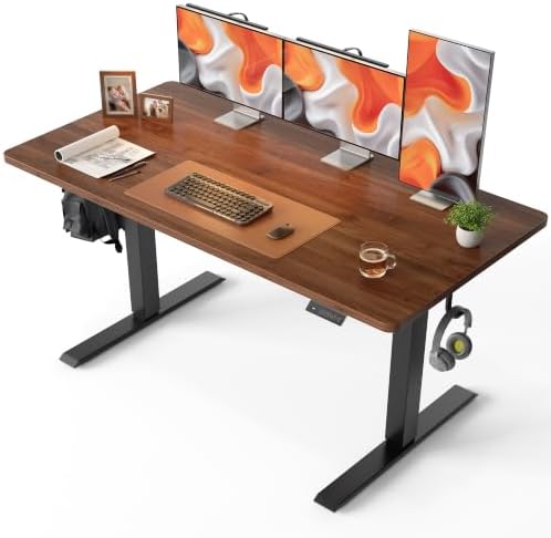 CubiCubi 55 x 24 One-Piece Electric Adjustable Standing Desk, Black Walnut