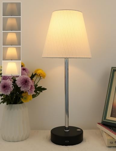 Cordless Lamp, 15'' Small Rechargeable Touch Control Table Lamps 5000mAh