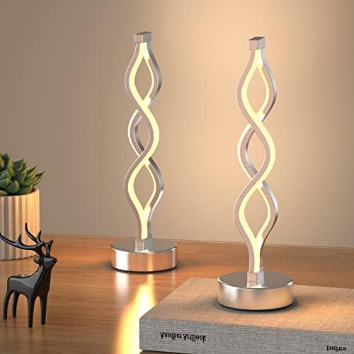 NUÜR Silver Table Lamps Set of 2, 15.8 Inch LED Bedside Lamps