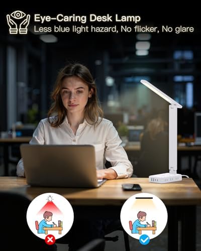 Desk Lamp,Power Strip with 6 AC Outlets & 4 USB Ports, Dorm Room Essentials