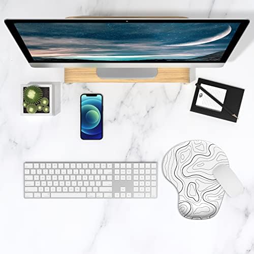 ITNRSIIET Ergonomic Mouse Pad with Gel Wrist Support Wrist Rest Smooth Surface Non-Slip PU Base Comfortable Office Supplies Pain Relief, 9.5 x 8 inches, Topographic Contour White