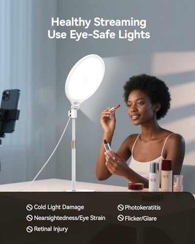 TELESIN Eye Safe Desk Ring Light for Zoom Meeting, 10.5" Full-Screen Desktop Light Lamps with Stand for Home Office, 9 Brightness 3000-6000K LED Light for Video Conference, Laptop, Live Stream, TikTok