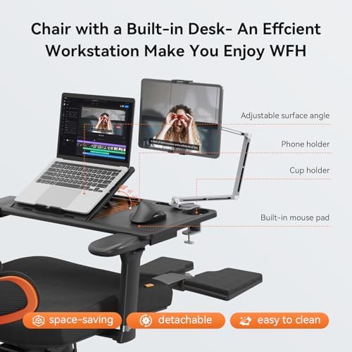 Newtral Office Chair Ergonomic - Home Office Desk Chair, Big and Tall Office Chair, Auto-Following Lumbar Support for Back Pain, Adjustable Seat Depth and Height (with Footrest + Laptop Tray, Black)