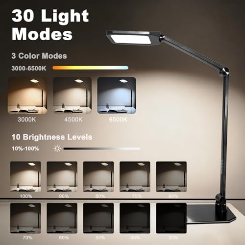 Pro LED Desk Lamp with Remote Control, Eye-Caring CRI95+ Dimmable Light, 3000K–6000K Adjustable Color Temperature, Flexible Angle, Clamp or Base Mount, for Home Office, Reading & Video Calls, 2 Pack