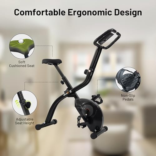 ATIVAFIT 5-in-1 Foldable Exercise Bike for Home, Upright & Recumbent Indoor Bike with 16-Level Magnetic Resistance, Resistance Bands, Quiet Cardio, Adjustable Seat