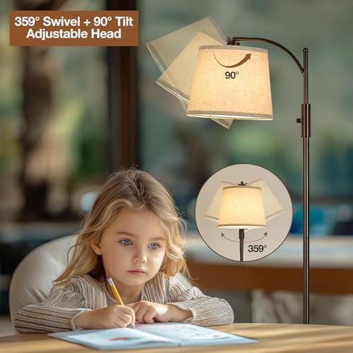 AIDENOEY Brown Floor Lamp with Table, Dimmable Standing Lamp, Living Room