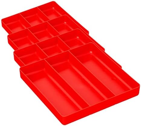 Ernst Tool Garage Organizer Tray, Red, 3-Compartments (Pack of 4)