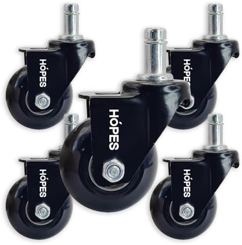 HOPES Office Chair Wheels Replacement Set of 5 – Heavy Duty Rubber Casters, Smooth & Quiet Rolling for Hardwood Floors and Carpet, Universal Stem, No Floor Mat Needed (Black, 2inch-660lbs)