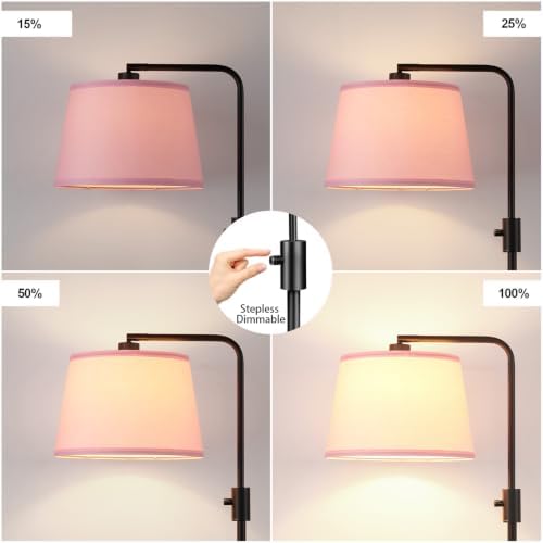 【Upgraded】 Dimmable Floor Lamp, 1000 Lumens LED Edison Bulb Included, Arc Black Floor Lamps for Living Room Modern Standing Lamp with Pink Shade, Tall Lamps for Living Room Bedroom Office Dining Room