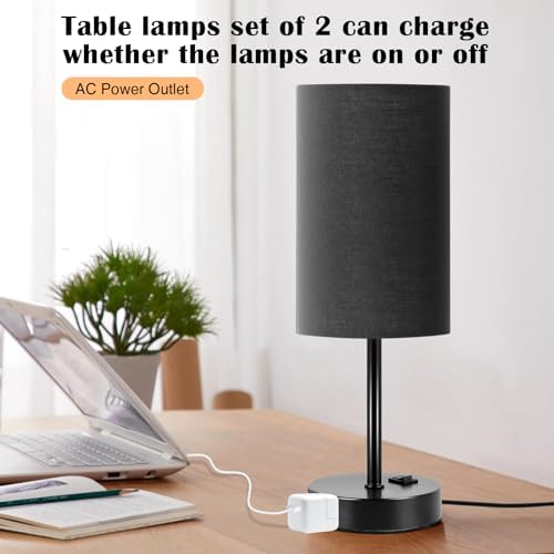 ZJOJO Black Table Lamp Set of 2, 13.8" Small Lamp for Bedroom Nightstand