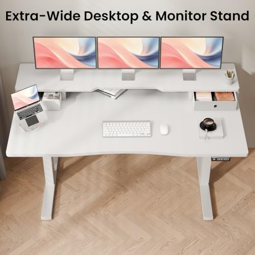 Realbear 60x30 Inch Electric Standing Desk with Drawers, White