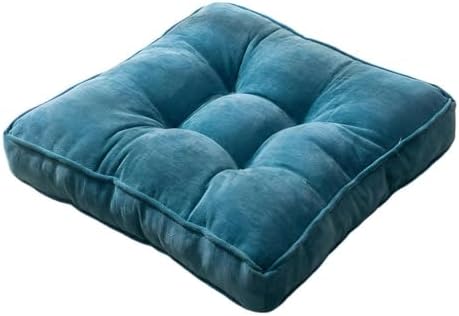 Square Corduroy Seat Cushion 4 Inch Thick Chair Pad Japanese Tatami Style Floor Pillow with Tufted Design 16"/18"/20" Breathable Durable Cushion for Office, Dining Room & Living Room，Blue：16"X16"