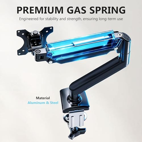 Single Monitor Arm, Fully Adjustable Monitor Mount Fits 13-32 Inch Flat/Curved Screens, Gas Spring Monitor Desk Mount with Clamp & Grommet Base, VESA 75x75/100x100mm, Holds Up to 19.8 lbs
