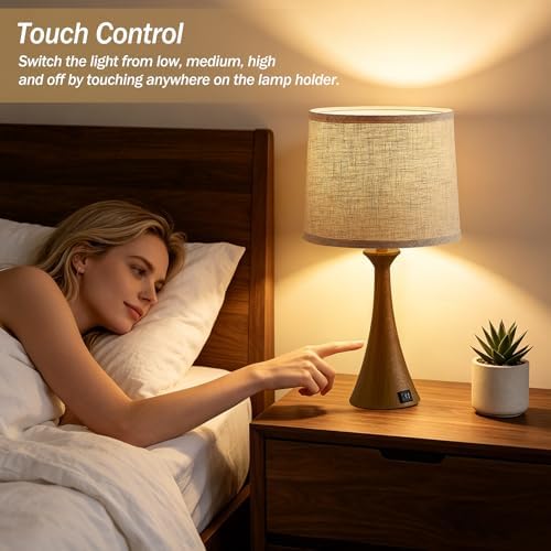 Touch Table Lamps Set of 2, 21" Bedside Lamps with USB C+A