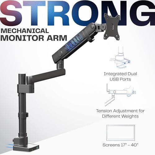 VIVO Premium Aluminum Full Motion Single Monitor Desk Mount Stand with Lift Engine Arm, Pole Extension, and USB Ports, Fits Screens up to 40 inches, STAND-V101BDU