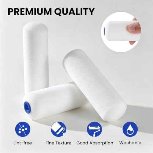 Mister Rui 4 Inch Foam Paint Roller Covers, 10-Pack for Cabinets & Doors