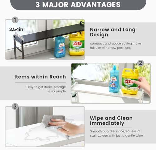 Extendable Narrow Tall Storage Shelf for Windowsill & Kitchen, Black