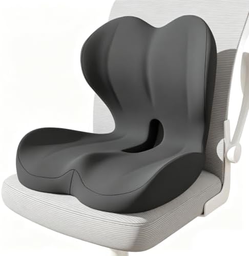 Seat Cushion for Office Chair and Car, L-Shaped Memory Foam Seat Cushions, Ergonomic Sciatica & Tailbone Pain Relief Cushion with Non-Slip Breathable Cover, Back Support for Office Chair-Dark Gray