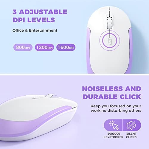 Vssoplor Wireless Keyboard and Mouse, Rechargeable Ultra Slim, Lavender