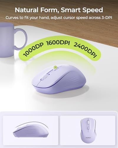 seenda Wireless Bluetooth Ergonomic Keyboard Mouse Combo, Full Size, Purple