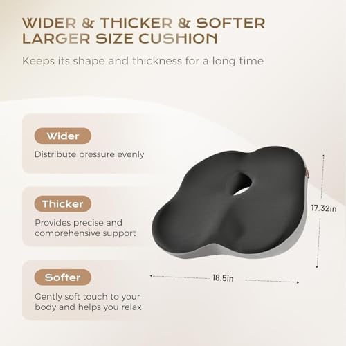 Coverado Seat Cushion for Sciatica Pain Relief, Ergonomic Memory Foam Wheelchair Cushions, Non-Slip Washable Car Seat Cushions for Driving Travel Truck Office Chair Car Driving Driver Gray&Black