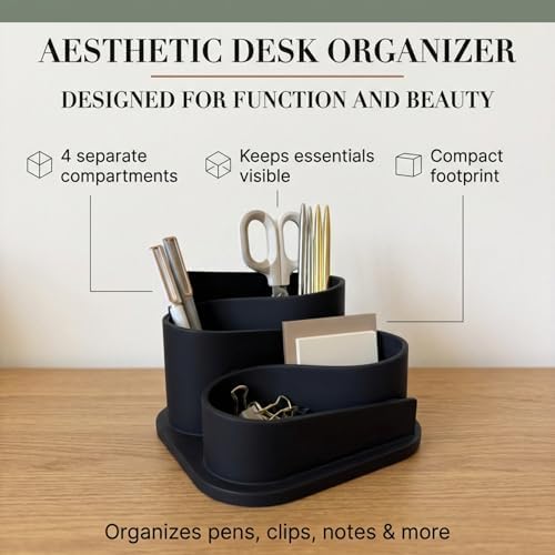 OAKOA Black Modern Desk Organizer - Minimalist Desk Accessories Pen Holder