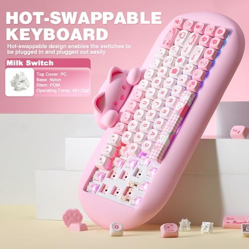 YUNZII C68 Silicone Cute Cat Mechanical Keyboard (Pink, Milk Switch)
