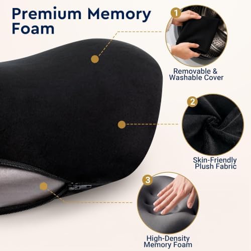 Lumbar Support Pillow for Office Chair, Lower Back Pillow with Strap, Black