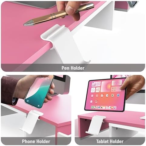Simple Houseware Desk Dual Monitor Stand Riser with Drawer, Pink