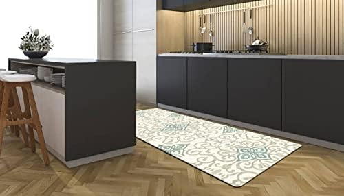J&V TEXTILES Kitchen Mat Cushioned Anti Fatigue Floor Mat,19.6"x55", Thick Non Slip Waterproof Kitchen Rugs and Mats, Standing Mat for Kitchen,Floor,Home,Office,Desk,Sink (Rustic Medallion Cream)