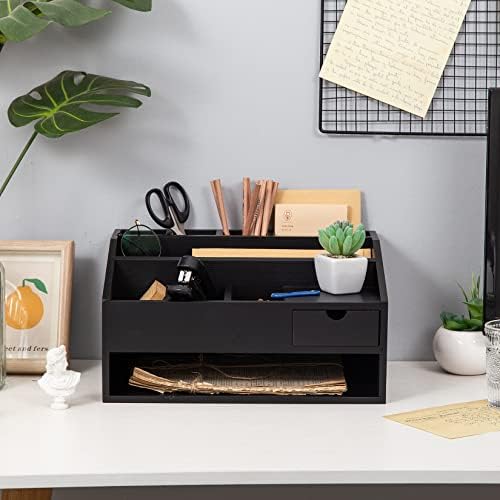 Wood Desk Drawer Organizers with File Organizer Pen holder Office Decor combo for Desk Organization Home can arrange office supplies such as calculators scissors pens note papers, etc. (black)