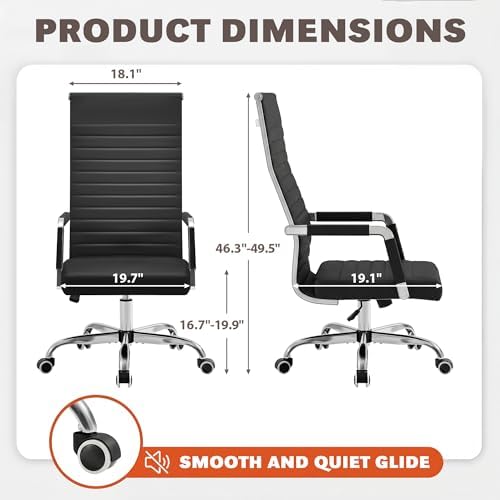 Furmax Ribbed Office Chair High Back PU Leather Executive Conference Chair Adjustable Swivel Chair with Arms, Black