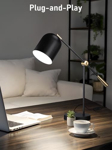 TORCHSTAR Adjustable Metal Desk Lamp Aesthetic, AC 110-120V E26 Base, Black