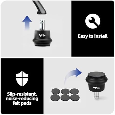 Sytopia Office Chair Bell Glides Replacement, Fixed Feet Wheel Stopper for Swivel Chairs and Stools, 7/16" x 7/8" Stem, Separate Self-Adhesive Felt Pads, Non-Slip Base, Quiet & Easy Install, 5 Pack