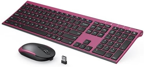 Vssoplor Wireless Keyboard and Mouse, Rechargeable Ultra Slim, Wine Red