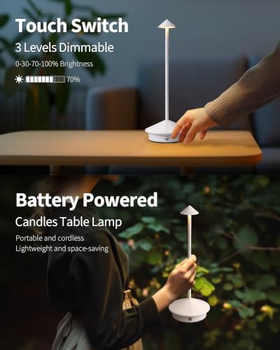 Modern Cordless Table Lamp Set of 2, White Portable LED Desk Lamps