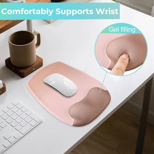 Mouse Pad with Wrist Rest Support, Ergonomic Mousepad with Comfortable Gel Cushion, Gaming Mouse Pad with Smooth Lycra Surface & Non-Slip PU Base, for Home Office Computer Laptop, Brown