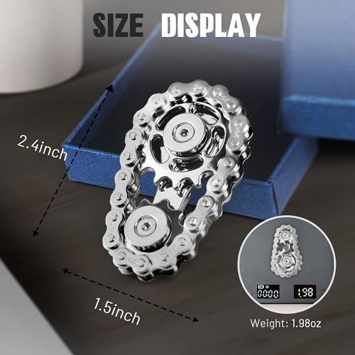 Fidget Spinner Toy for Adults Metal Figette Bike Chain for Adult Men Pain Stim ADHD Teen Cool Gadgets Quiet Desk Offices Anxiety Relief Items Stress Tool Sensory Spiky Autism Toy Easter Basket Stuffer